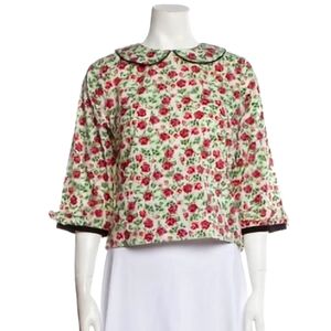 BETSHEVA Floral Print Bateau Neck Crop Top